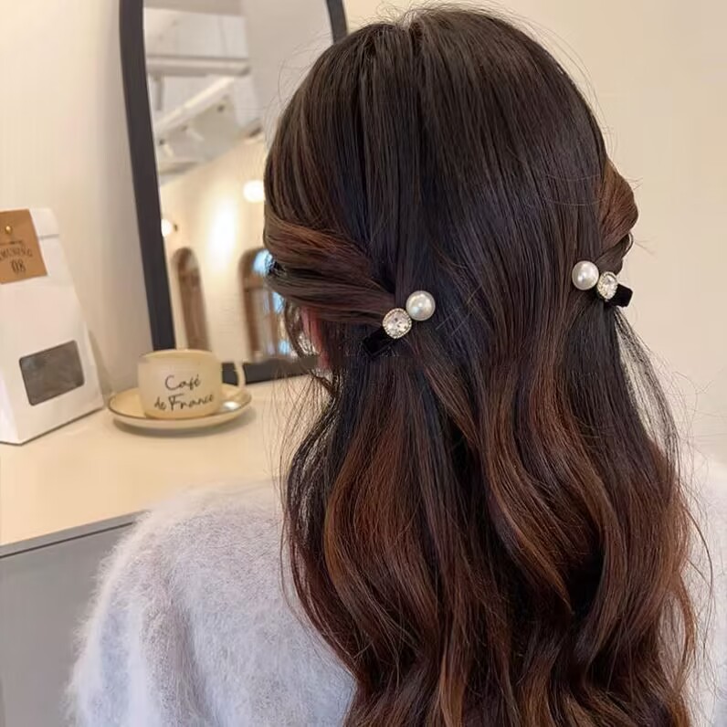 Sweet Chanel Style Love Pearl Zircon Hairpin Female Bangs Side Clip Cropped Hair Clip High Sense Hair Accessories