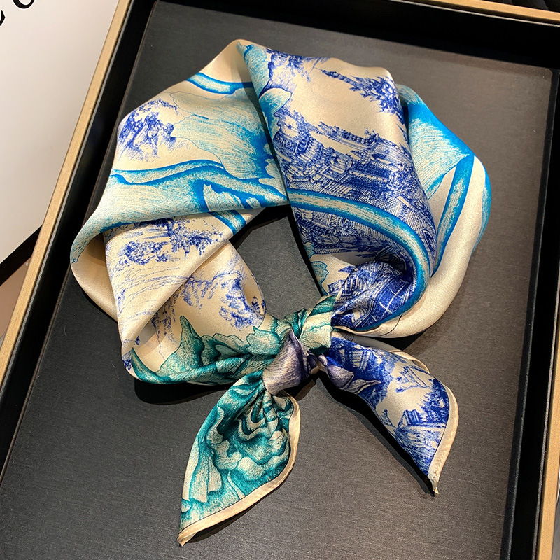 2023 New Silk Scarf Anti-Aging Fashion Small Square Towel Spring and Summer All-Match Multifunctional Mulberry Silk Printed Scarf