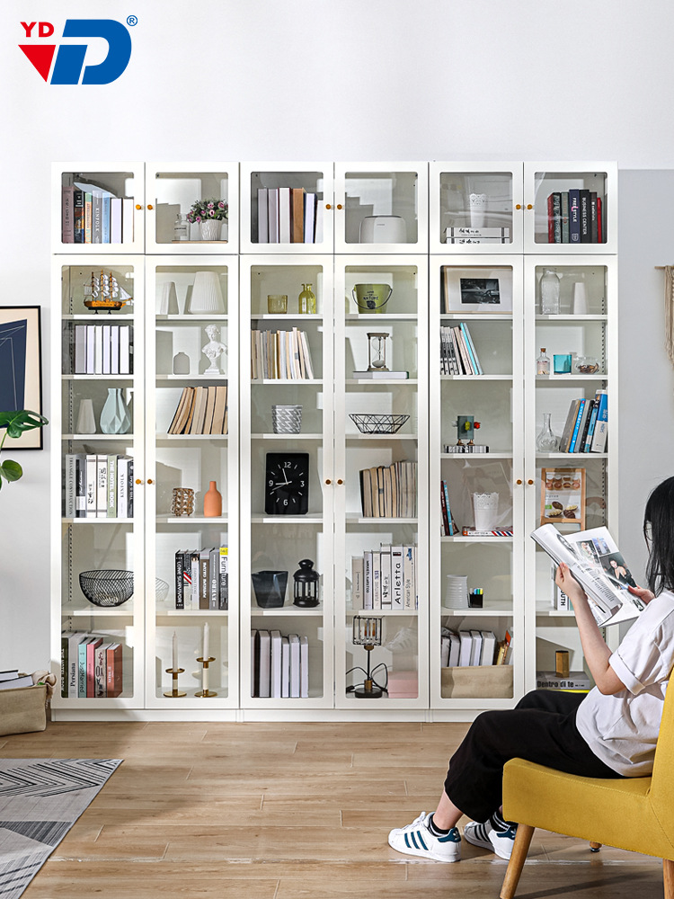 落地书柜北欧风玻璃门整墙书橱置物柜非实木简约现代客厅组合书架