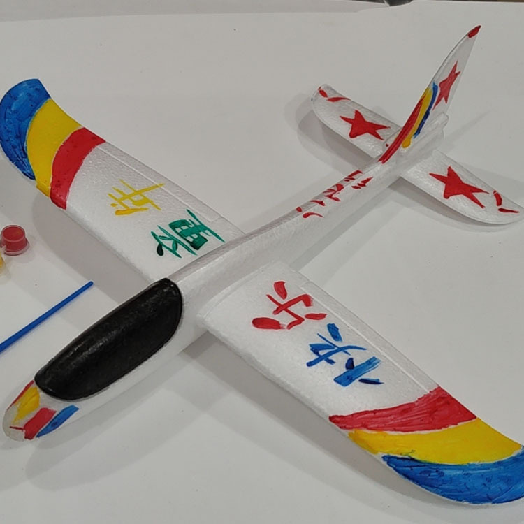 大号手抛涂鸦白色diy泡沫小飞机弹射滑翔儿童玩具飞行器航模批发