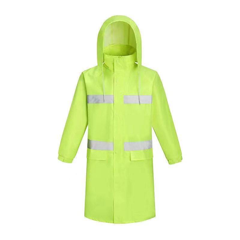 300d Fluorescent Yellow Orange Green Raincoat Oxford Cloth Long Traffic Pu Reflective Sanitation Duty One-Piece Logo Wholesale Price