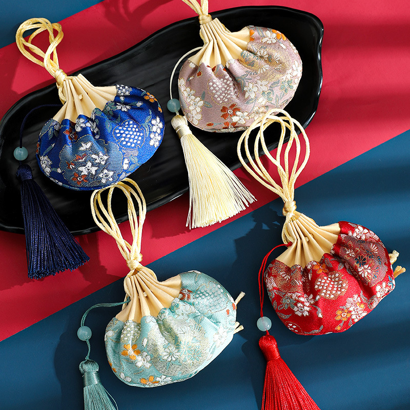 端午节 祈福福袋流苏香包香囊空袋福袋随身刺绣汽车挂件 圆形香袋