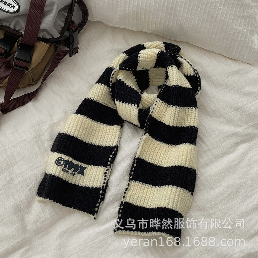 INS Style Korean Style Children's Scarf Personalized Striped Style with Pockets Knitted Cold-Proof Baby Bib Warm Scarf for Boys and Girls