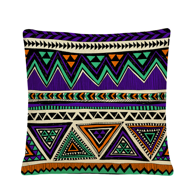 Cross-Border New Arrival Bohemian Colorful Geometric Pattern Pillow Cover Retro Ethnic Style Square Linen Throw Pillowcase