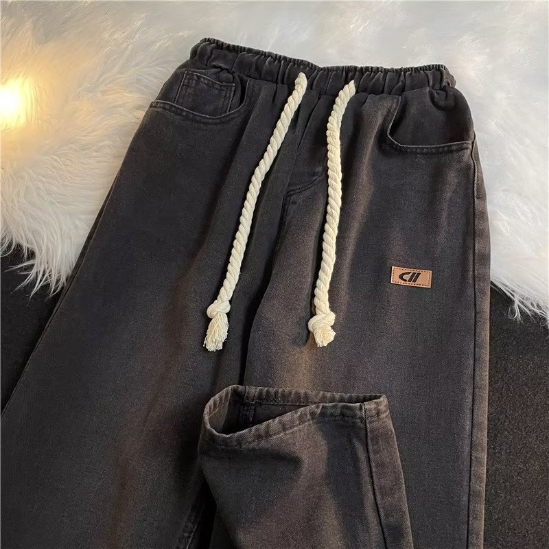 Jeans Men's Autumn and Winter High Street Vibe Straight-eg Pants Fashion Brand Retro oose All-Match Casual ong Pants