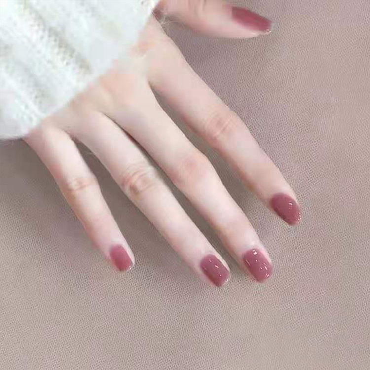 工厂批发短款纯色甲片 冰透乌梅色美甲贴片 显白假指甲贴成品美甲