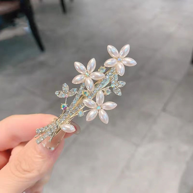 Korean Style Fashion Simple Pearl Leaf Duckbill Clip 2022 New Hairpin Cute and Graceful Side Clip Internet Celebrity Bang Clip