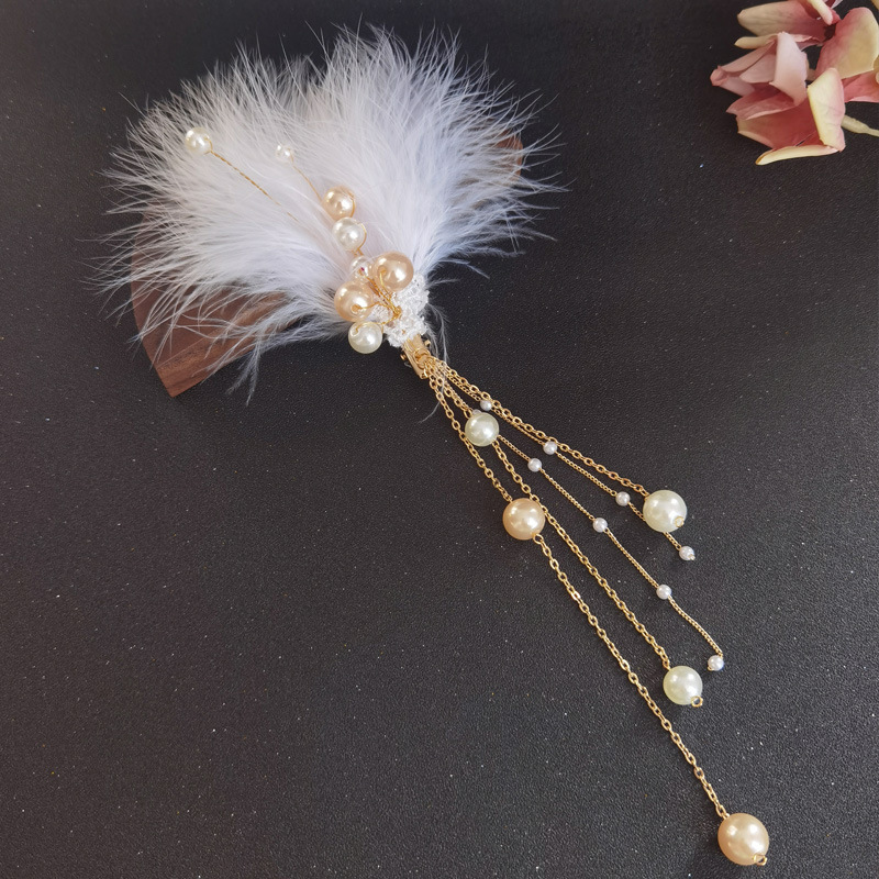 超仙羽毛头饰古风毛毛发夹仙女珍珠流苏边夹少女甜美羽毛头饰