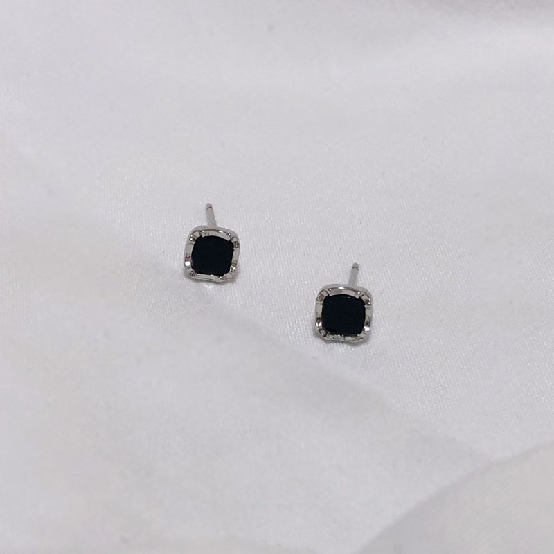 Sterling Silver Needle Fashion Korean Earrings Uneven Irregular Simple Black Square Temperament Wild Ear Stud Earring Female