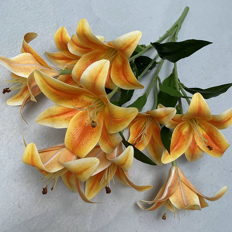 New Simulation 3d9 Head Lily Bulb Pu Feel Artificial Flower Wedding Home Furnishing Decoration Decoration Floriculture and Fake Flower