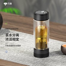 万象（WANXIANG）双层茶水分离玻璃杯V258L蓝灰色310ML商务办公礼