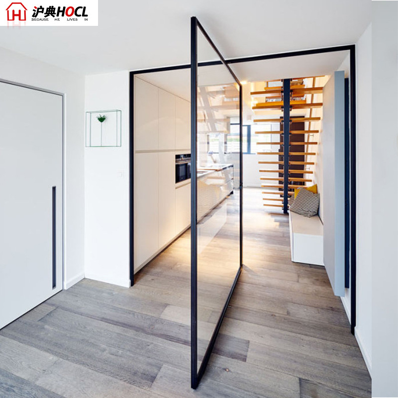 窄边推拉门旋转门家用360度中轴门厨房移门客厅钛镁合金玻璃隔断