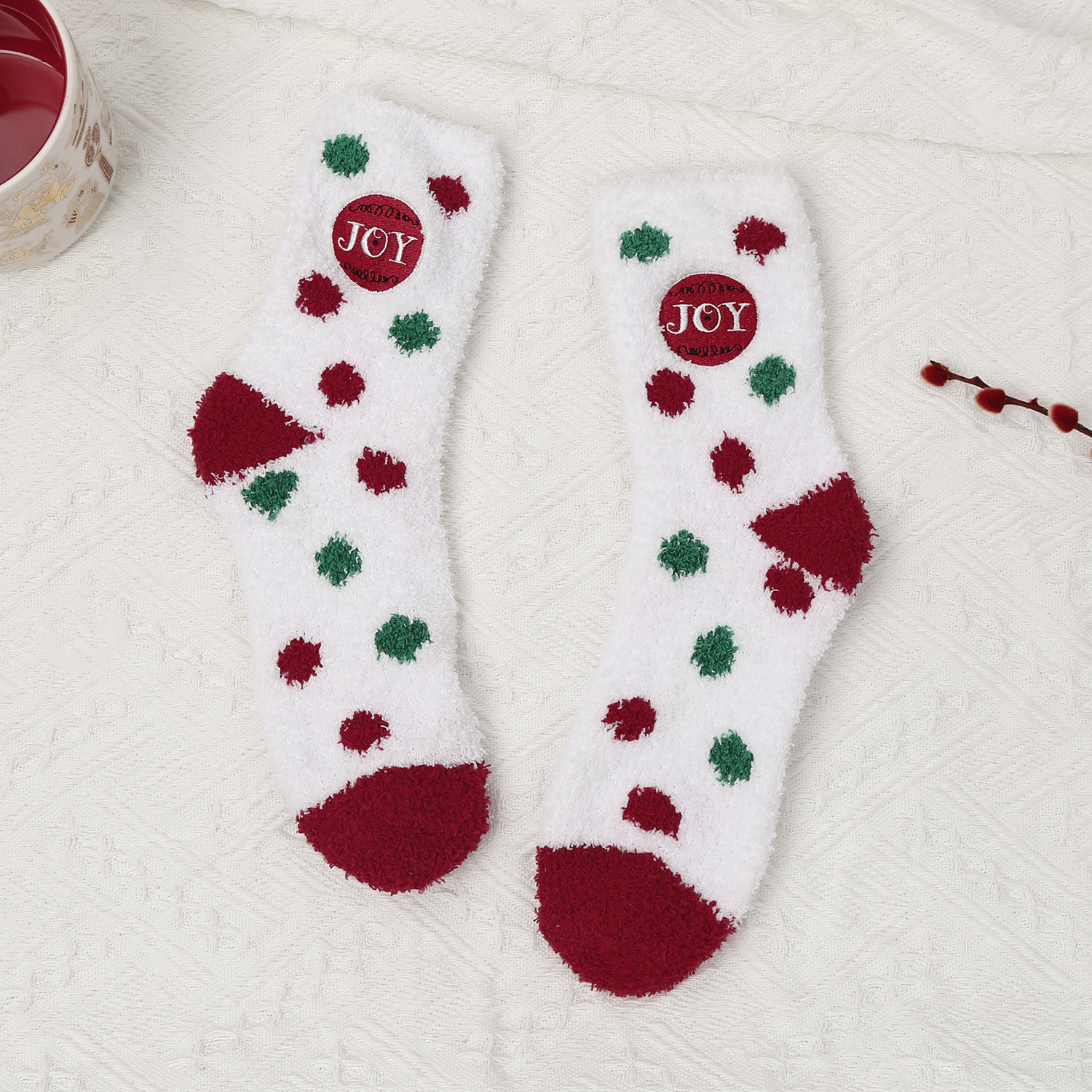 Christmas Socks All-Matching Women's Autumn and Winter Mid-Calf Length Socks Cotton Fleece-Lined Thick Socks Coral Fleece Warm Cute Velvet Socks