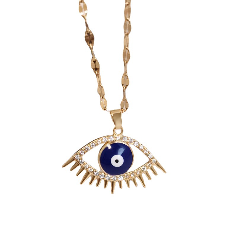 European and American Dark Style Blue Eyes Titanium Steel Necklace Oil Dripping Devil's Eye Clavicle Chain Bohemian Foreign Trade Wholesale