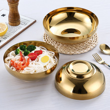 韩式商用冷面碗金色加厚单层不锈钢水果沙拉盆大号拌饭拌面料理碗