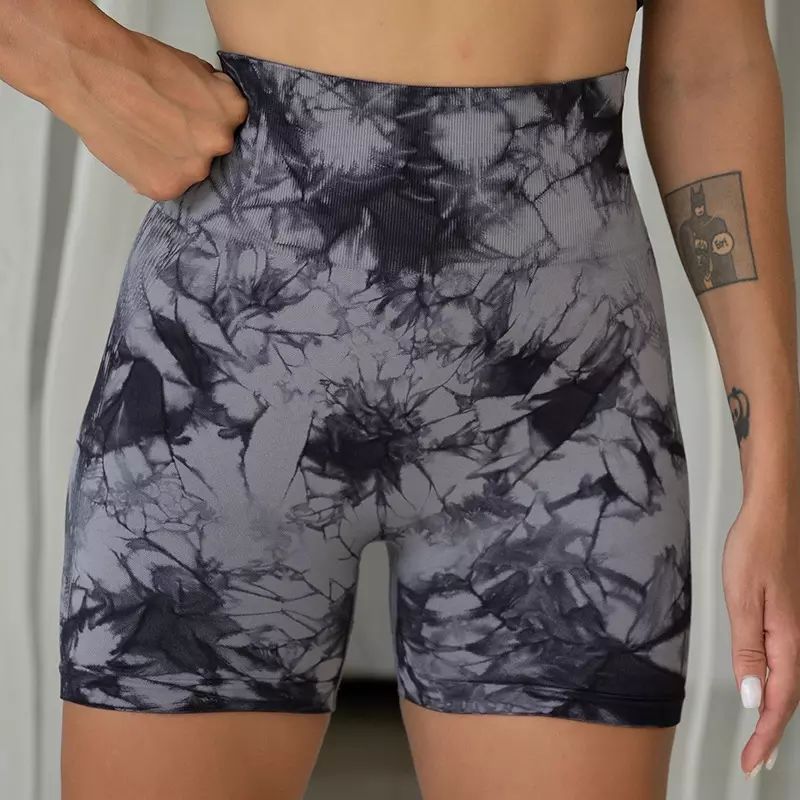 Cross-Border New Arrival Tie-Dyed Three-Point Fitness Pants Women's High Waist Hip Lift Tight Sports Running Peach Belly Contracting Yoga Shorts