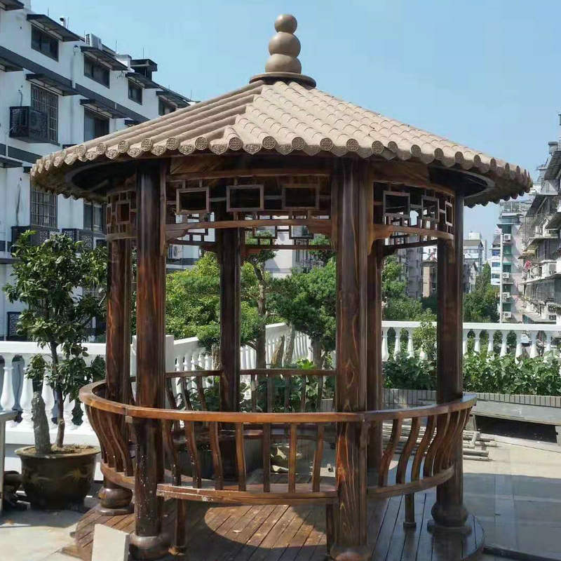 厂家供应斗笠凉亭户外凉亭不易腐蚀碳化木花园庭院别墅仿古圆顶