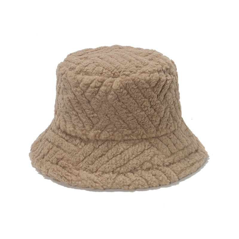Cross-Border Amazon Autumn and Winter New Geometric Rhombus Stripe Bucket Hat Versatile Face-Looking Small Lamb Wool Bucket Hat Warm