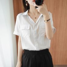 纯色短袖衬衫女夏季新款韩版气质领宽松百搭领白衬衣上衣女