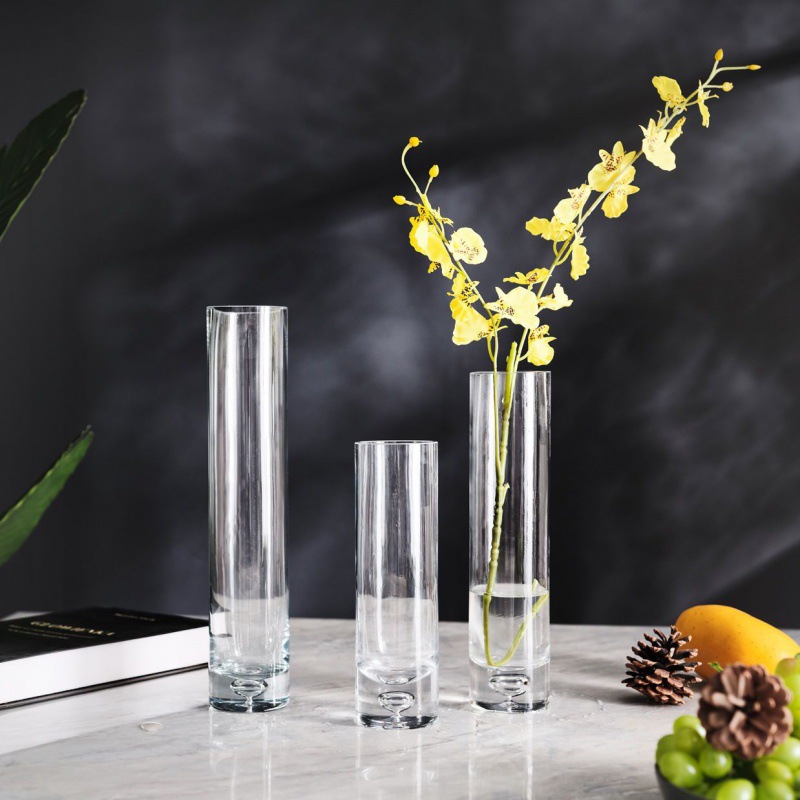 玻璃花瓶批发6口径直筒宾馆餐厅单支或双瓶气泡底直筒花瓶加厚
