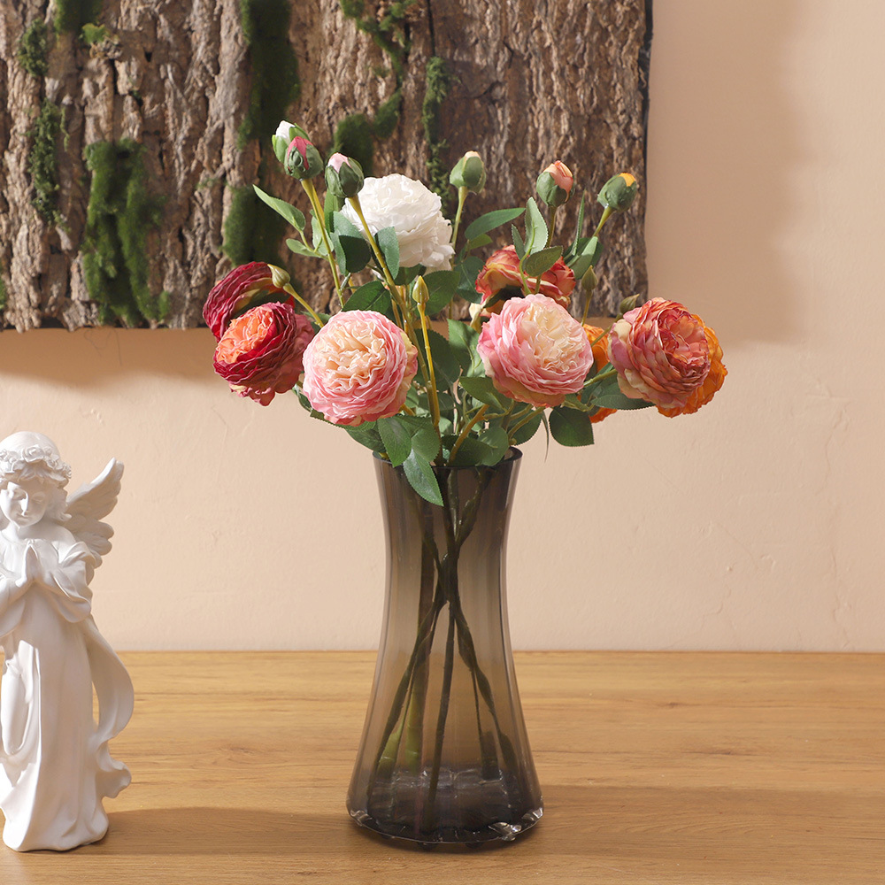 仿真复古3头烤边蔷薇花 餐桌婚庆装饰摆件野蔷薇 婚庆假花批发