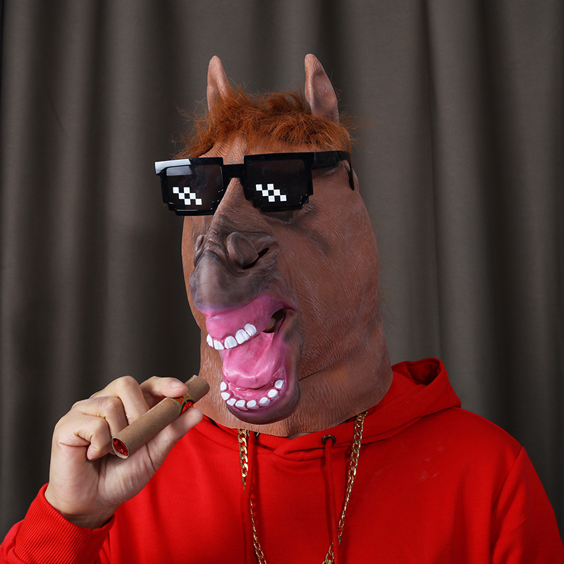 万圣节亚马逊马头头套面具面罩圣诞节动物哈士奇狗猪猩猩驴头道具