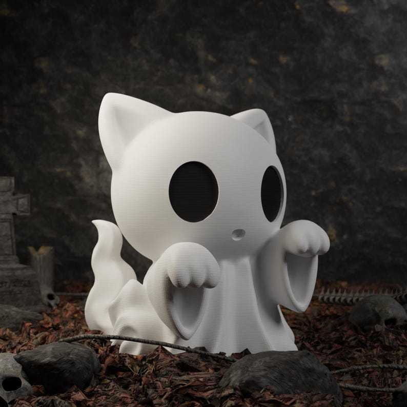 跨境新品halloween ghost cat statue万圣节幽灵猫雕像3d打印摆件