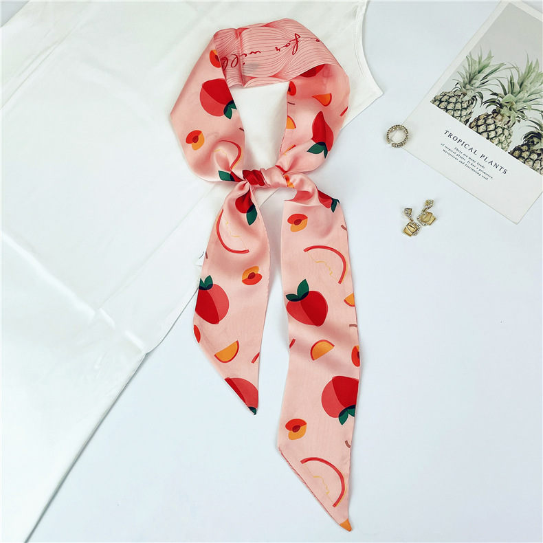 Japanese and Korean Sweet Orange Printed Cartoon Fruit Small Silk Scarf Women's Fashion Decorative Warm Scarf Summer Hair Band Women