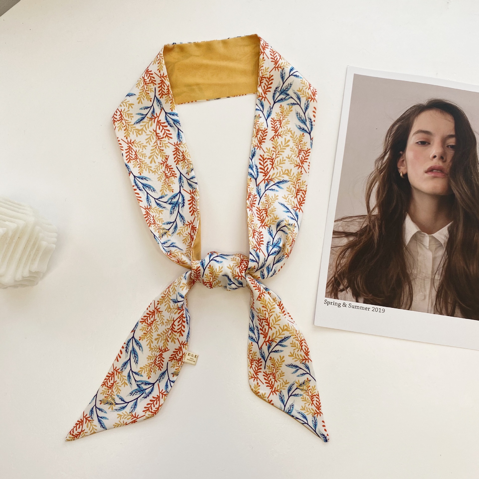 Korean Style Flower Series Small Long Silk Scarf Women's Pointed-Angle Artificial Silk Ribbon Fresh Sweet Small Scarf Bag Ribbon