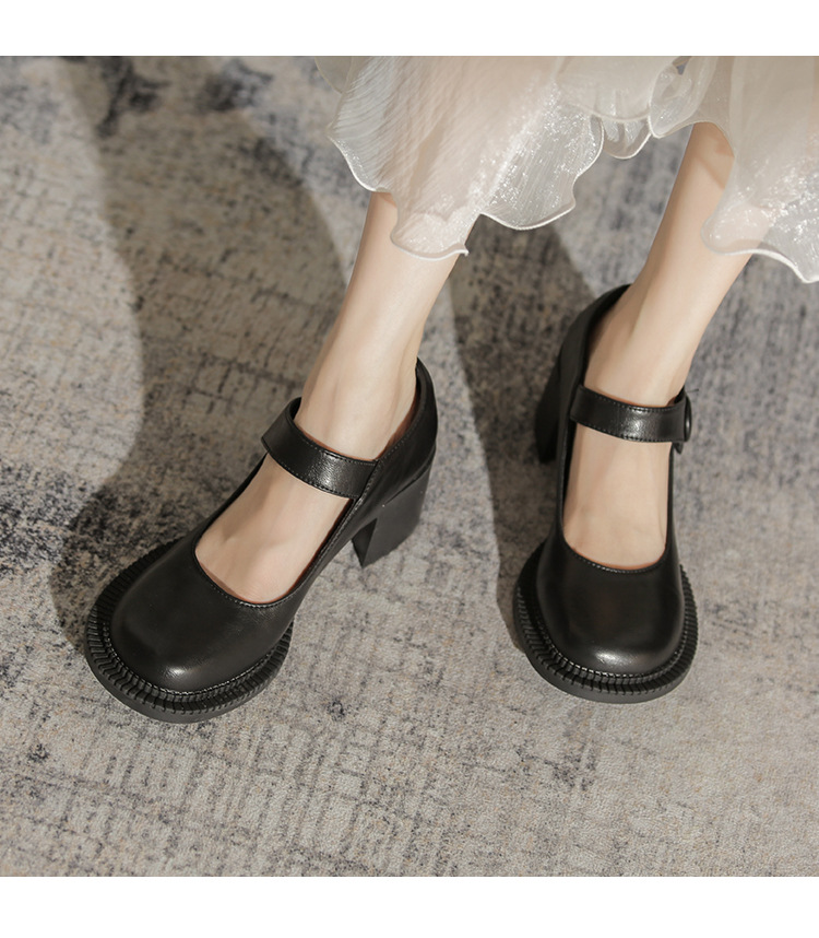 mona网红同款玛丽珍厚底粗跟鞋女法式高跟鞋jk制服女鞋大头鞋现货