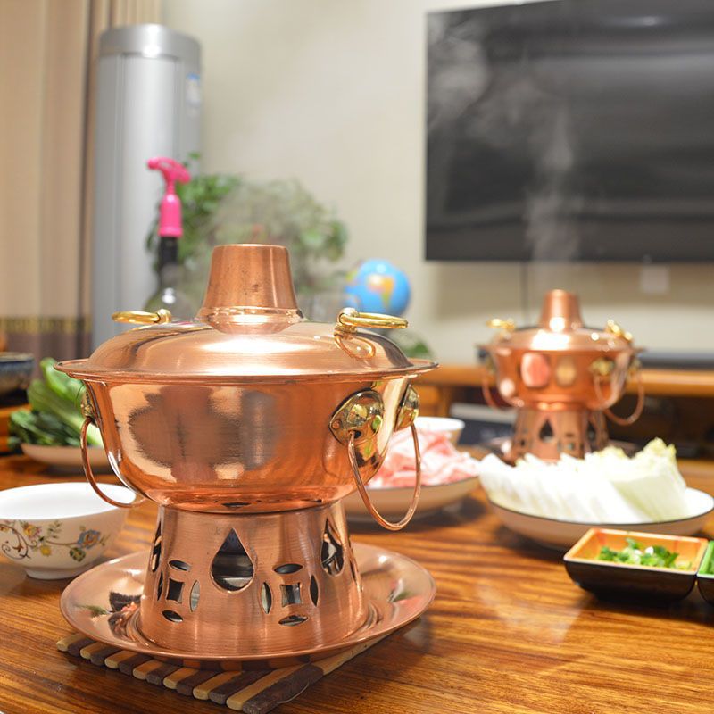 酒精炉小火锅打边炉单人小火锅一人食铜火锅酒精铜火锅小单人纯铜