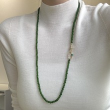新中式长款绿色玉髓项链钥匙扣设计多种戴法毛衣链小众气质锁骨链