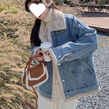 牛仔服女冬季2023年新款感慵懒风小个子宽松加绒加厚棉服