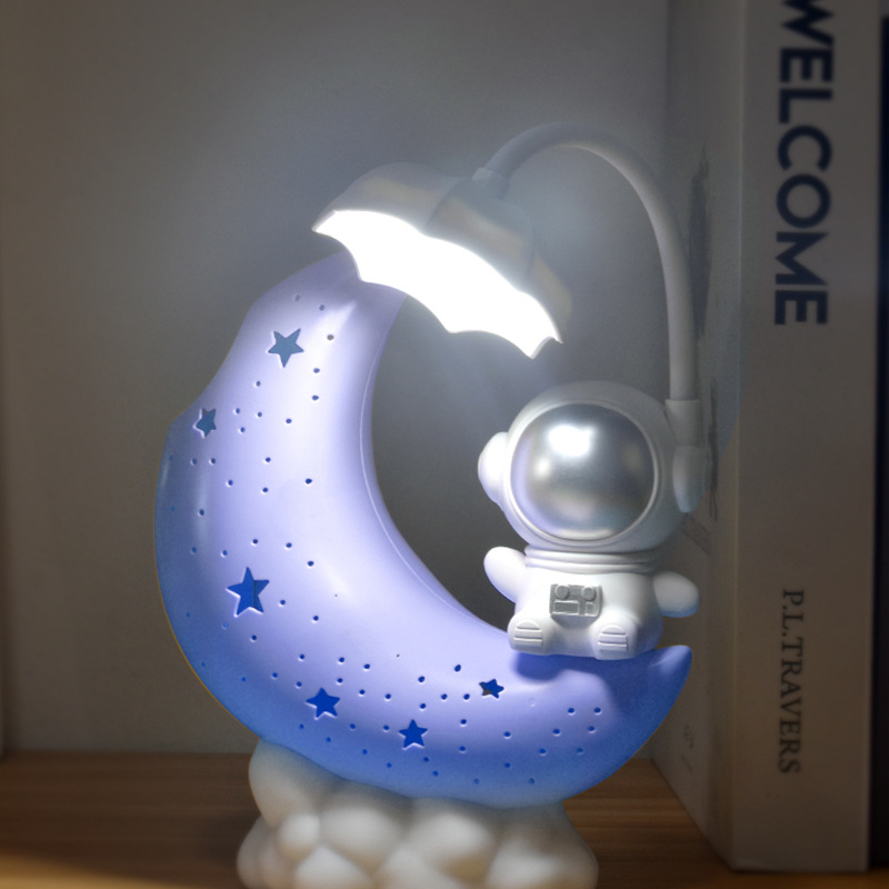 Cartoon Moon Table Lamp Rechargeable Adjustable Angle with Storage Pen Holder Children's Room Eye Protection Led Study Lamp