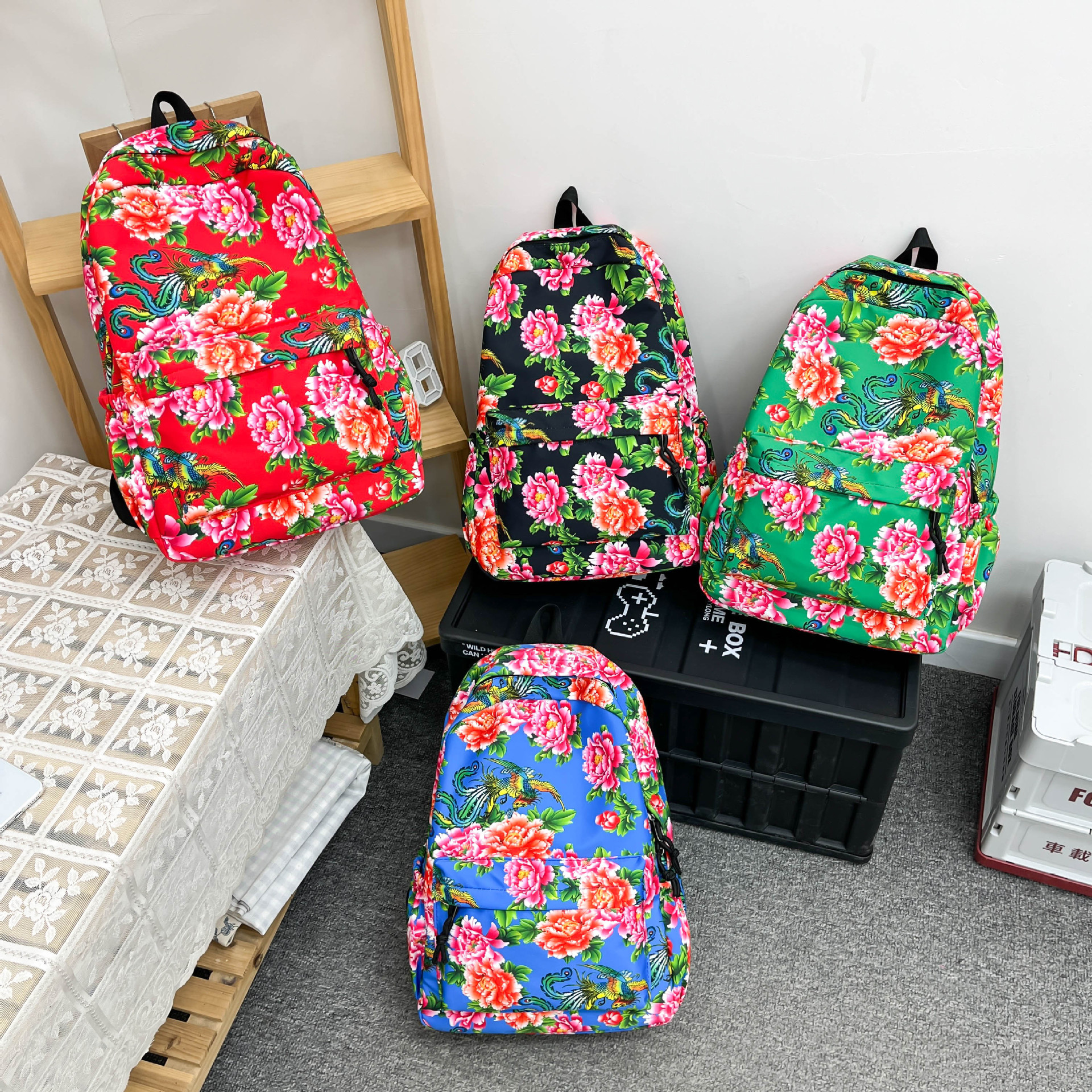 东北大花布双肩包民族风大容量小众设计款书包女高中生大学生背包