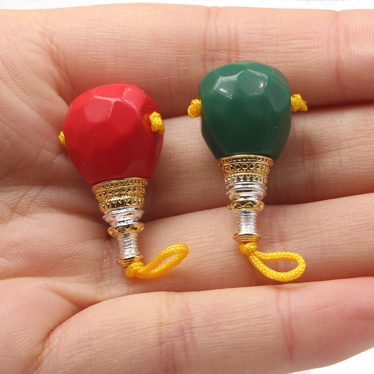 厂家批发藏传红雪巴琉璃分体三通佛头菩提文玩配饰绿雪巴三通