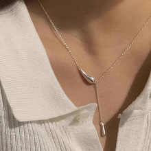 韩国2021年新款水滴吊坠纯银项链女夏小众设计感冷淡风高级感饰品