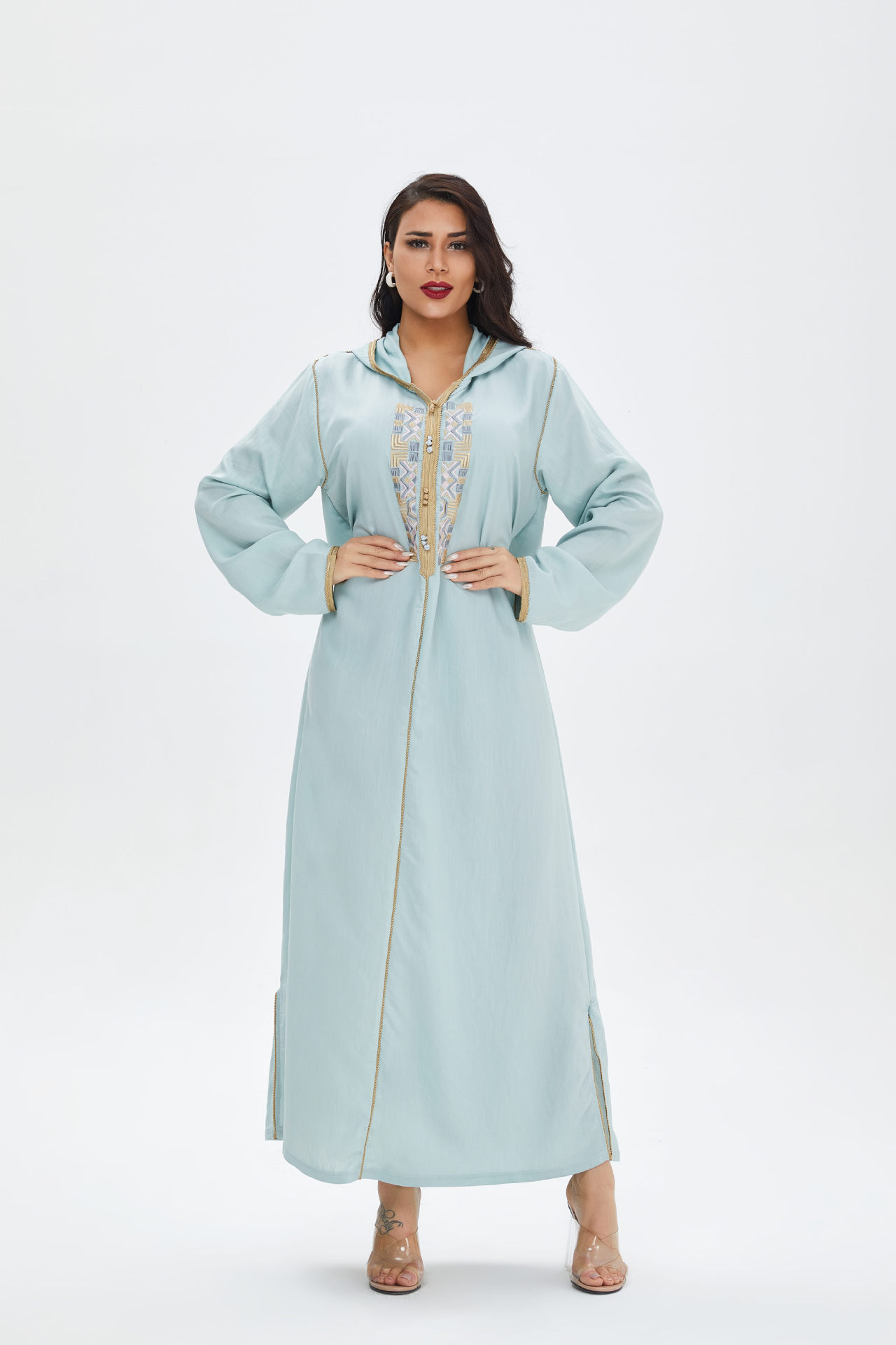 穆斯林连衣裙睡衣迪拜女装时尚休闲长裙刺绣大摆连衣裙大码中东袍