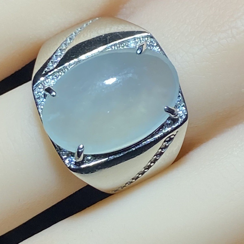 正品缅甸翡翠蛋面天然a货老坑冰种镶嵌男款戒指-阿里巴巴