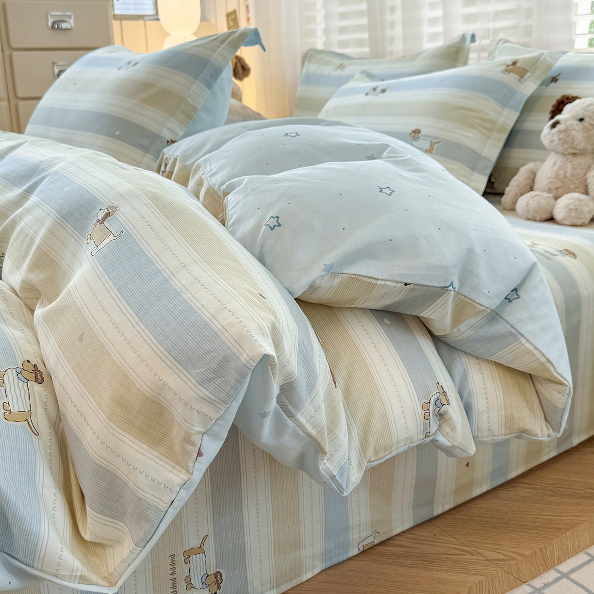 纯棉四件套新品简约风纯棉斜纹被套全棉小清新套件批发