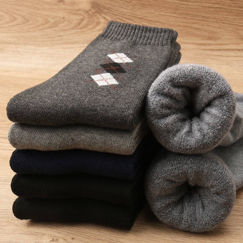 男士秋冬季毛绒袜子厚款加厚加绒男款长袜冬天保暖中筒棉袜毛巾袜