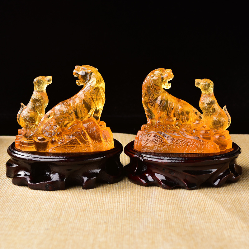 易明光居2021年属马虎加百解鸣虎纳贵琉璃摆件生肖马风水吉祥物