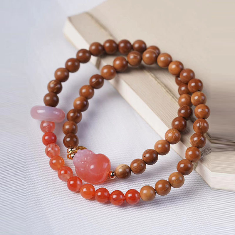 库克圆珠两圈手链搭配南红玛瑙樱桃红手串跑环原创女批发-阿里巴巴