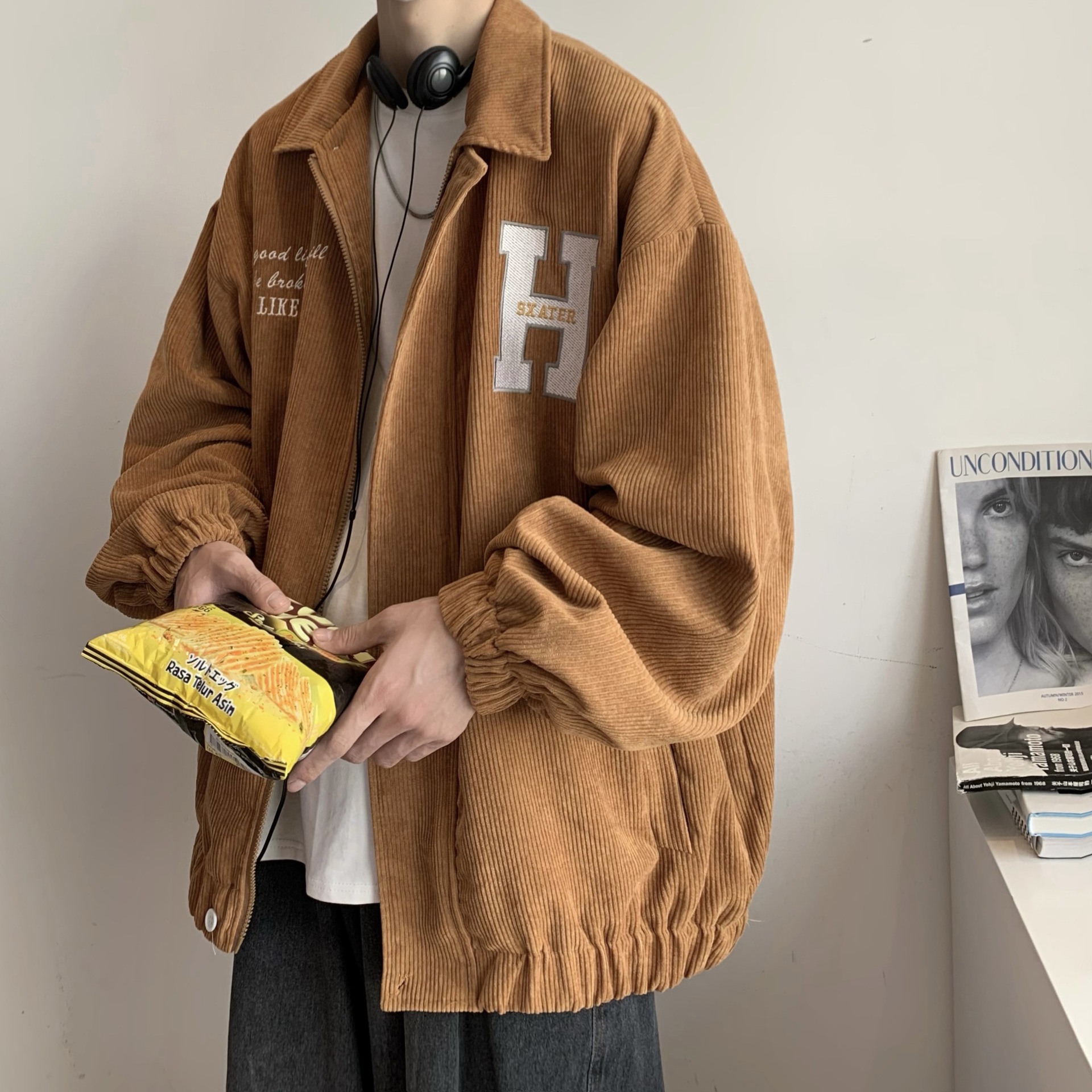 Corduroy Coat Men‘s Autumn Oversize high Street Jacket Spring and Autumn Ins Fashion Brand Design Sense Niche Clothes