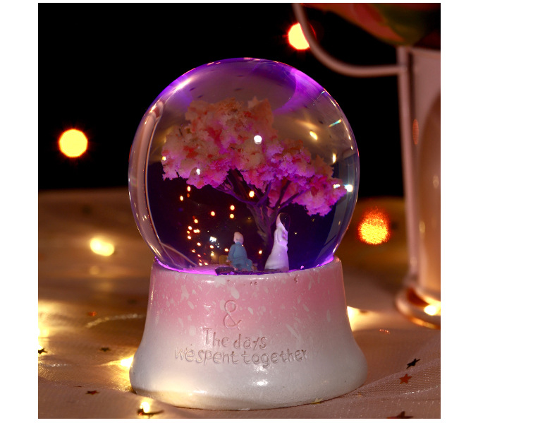 情侣樱花树水晶球发光装饰纪念品生日礼物送女生桌面树脂摆件520