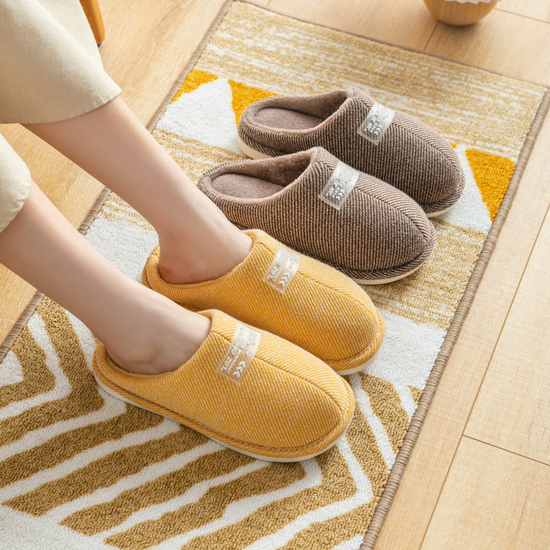 Popular Fabric Home Cotton Slippers Female Winter Floor Mute Indoor Non-Slip couple Home Men‘s Slippers Wholesale Foreign Trade