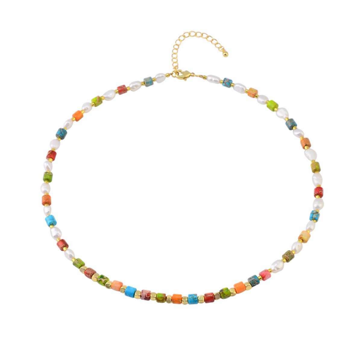 新款小众设计宫廷风彩色串珠项链女 天然珍珠镶嵌气质百搭复古