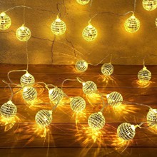镜面球灯串 led迪斯科球彩灯闪灯串玻璃片圣诞装饰灯欧美串灯批发