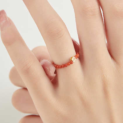 极细2mm迷你s925银天然彩虹碧玺戒指戒子珍珠水晶质感祝福好运