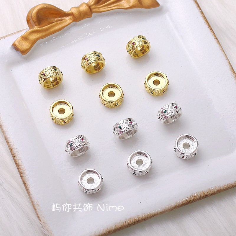 18k包金保色锆石车轮珠路路通桶珠吊坠diy手链项链隔珠首饰品配件